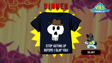 A T-shirt after winning a battle against another shirt, as shown in The Jackbox Party Starter.