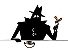 The Faker holding a fork with mac and cheese.[2]