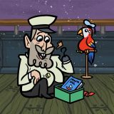 Captain Chuck Hull looking happy at his Christmas gift.[10]