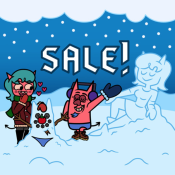 Promo art featuring Devil Mom looking happily at Devil Dad's snow creation.[citation needed]