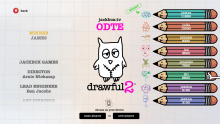 The credits for Drawful 2, after the international update, with each player's final score.