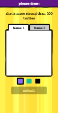 The drawing screen, along with its respective color palette and frames.