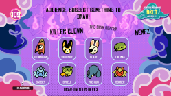 The game screen when players are currently drawing, with the audience giving suggestions, as shown in The Jackbox Party Pack 3.