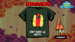A T-shirt after winning a battle against another shirt, as shown in The Jackbox Party Pack 3.