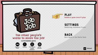 The main menu screen for Job Job.
