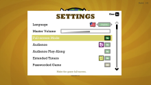 The settings screen for Quiplash 2 InterLASHional.