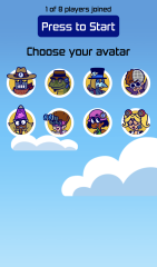 The character select screen from the lobby for Timejinx.