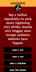An audio screen where Audience members can repeatedly tap on the buttons in order to make lightning strike.