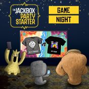 The Jackbox Party Starter promo art, featuring the dolls of Trivia Murder Party 2 playing a game of Tee K.O.[11]