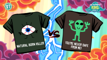 Two T-shirts battling against each other, as shown in The Jackbox Party Pack 3.