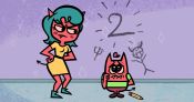 Jackbox Party Pack 7 countdown promo art, featuring Devil Mom and a kid.[5]