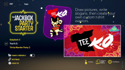 The Tee K.O. screen in The Jackbox Party Starter game picker.