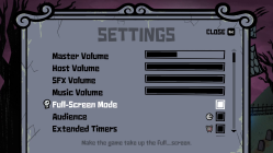 The settings screen for Monster Seeking Monster.
