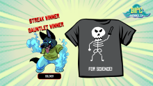 A round ending with only one winner of a gauntlet, as the last surviving shirt of the round was also the shirt with the longest streak, as shown in The Jackbox Party Starter.