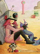 An illustration of Jerri Rig knitting, as seen in Jackbox's Autumn Sale 2023 promo art.[8][9]