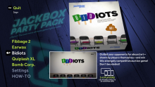 The Bidiots screen in The Jackbox Party Pack 2 game picker.