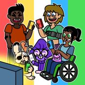 Jackbox Games' Disability Pride Month promo art, featuring the Purple Roomie from Roomerang.[3]